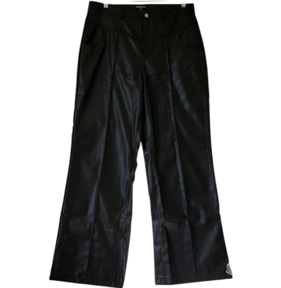 PrettyLittleThing PLUS Black Faux Leather Wide Leg Trousers‎ Size US 12 NWT